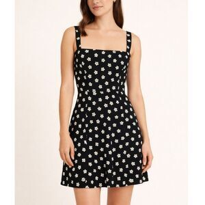 Reformation Jessa Floral Mini Dress Women’s 6 Black Open Tie Back Sleeveless